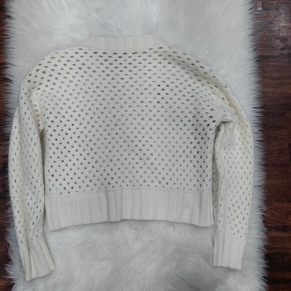 Reiss Ivory Wool Cashmere Cropped Boho married Cable Knit Sweater Women's Large - Picture 6 of 15